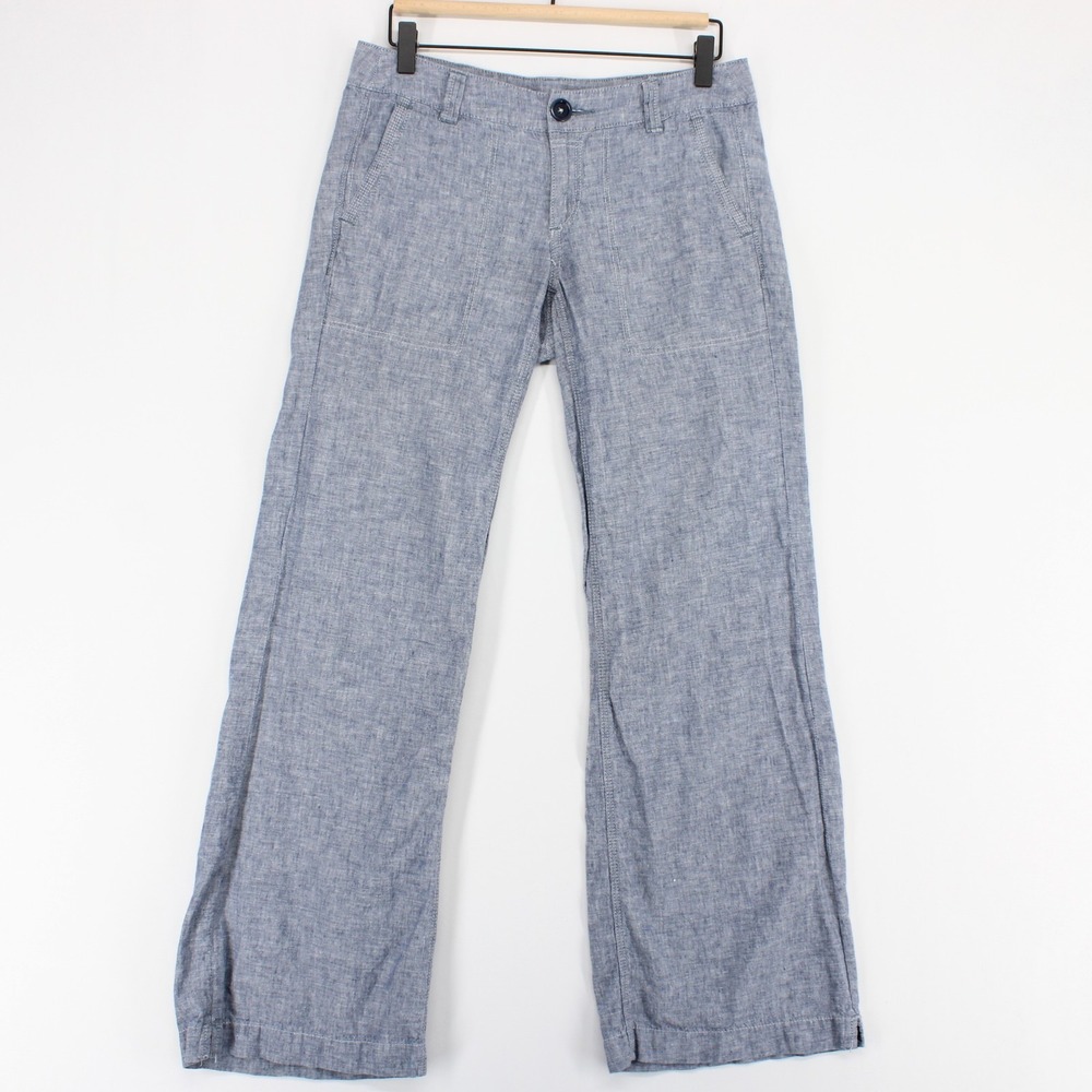 Pilcro Linen Blend Pants Womens 4 Blue Wide Leg Anthropologie